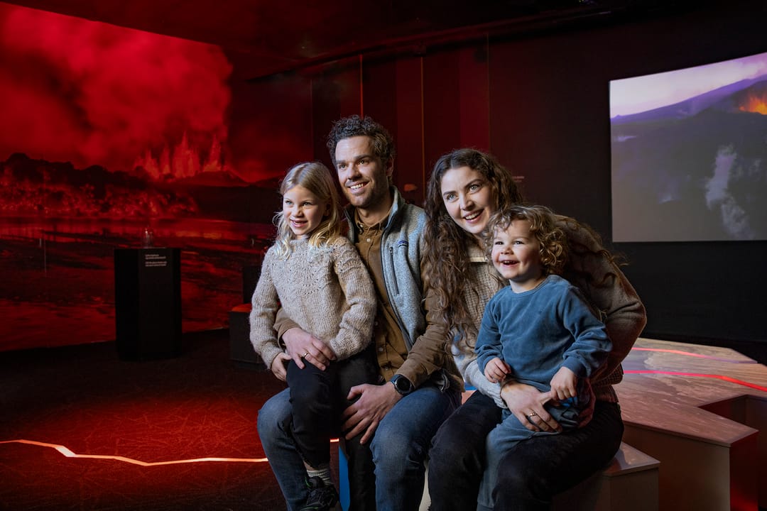 family at the volcano show at perlan reykjavik