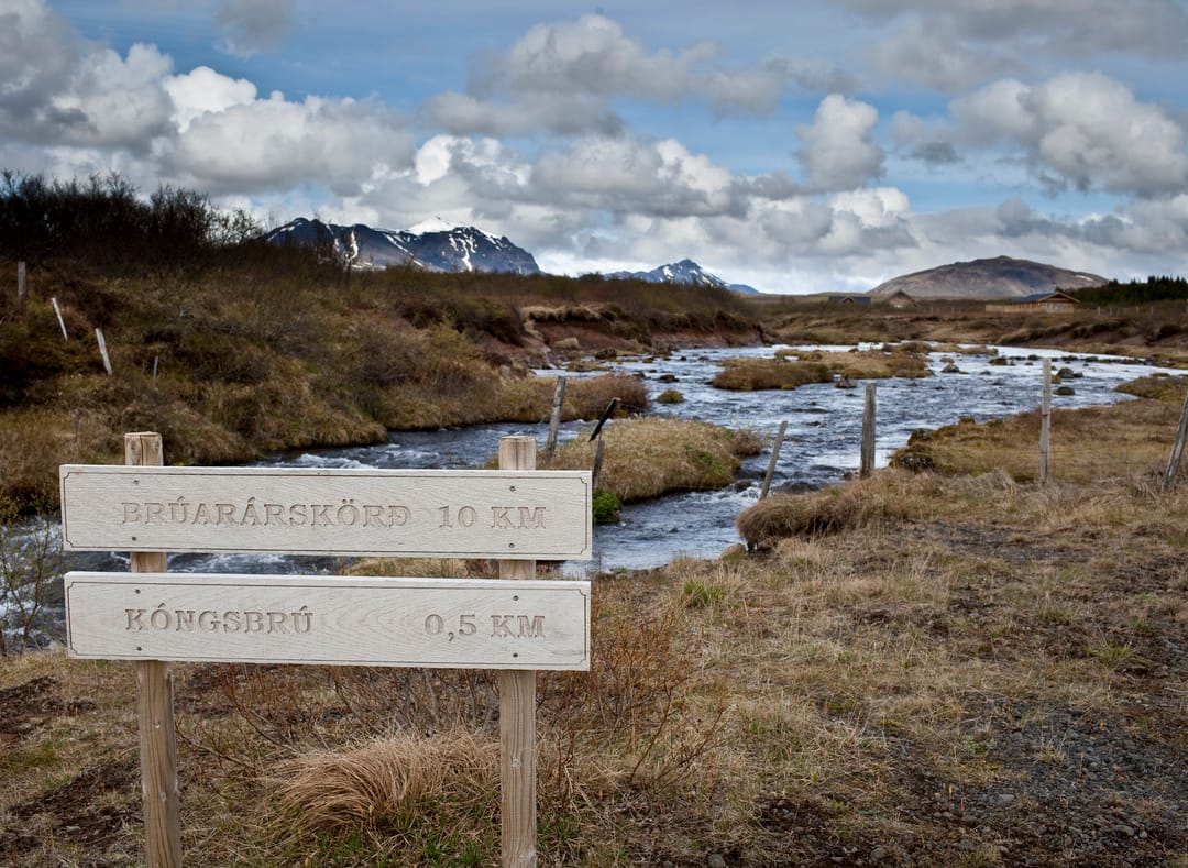 Sign Post by Bruarfoss Waterfall