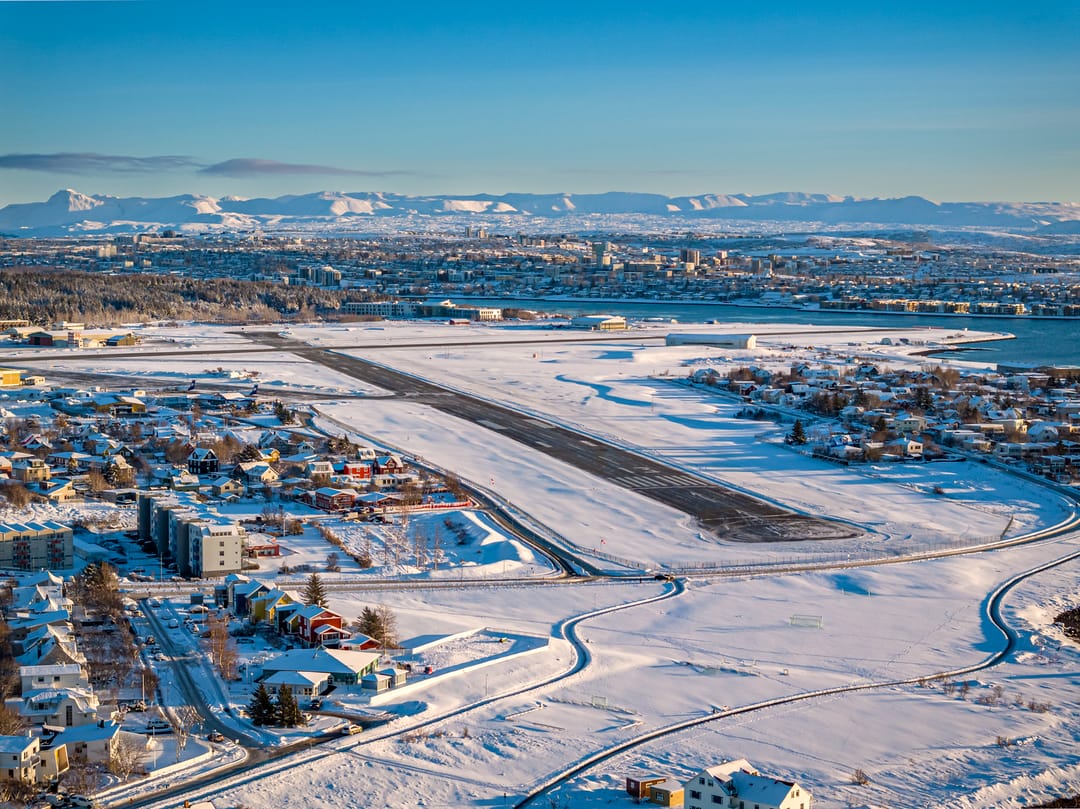 Reykjavík with Bláfjöll mountains in the background