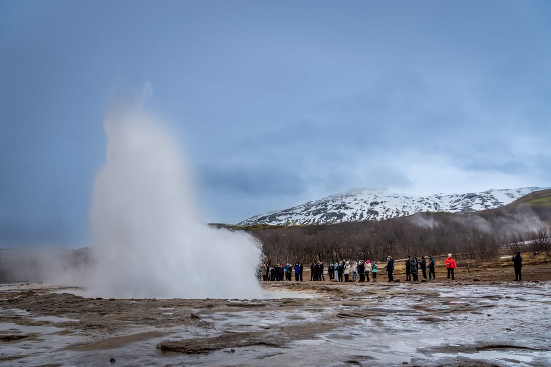 Strokkur erupting at the Geysir Geothermal Area