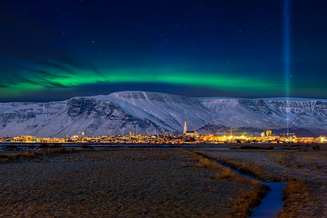 Northern lights over Reykjavik 