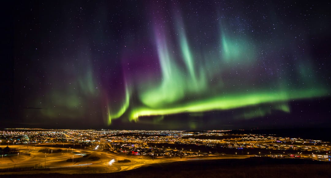 Northern lights above Reykjavik in October
