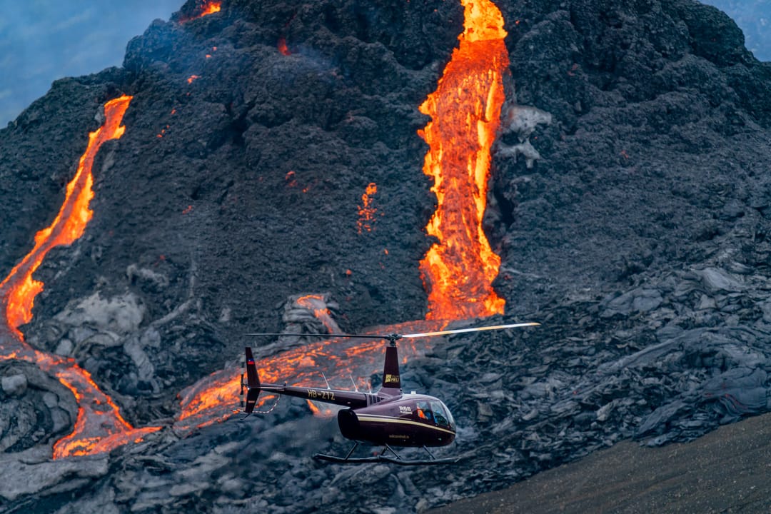 Helicopter ride near Fagradalsfjall