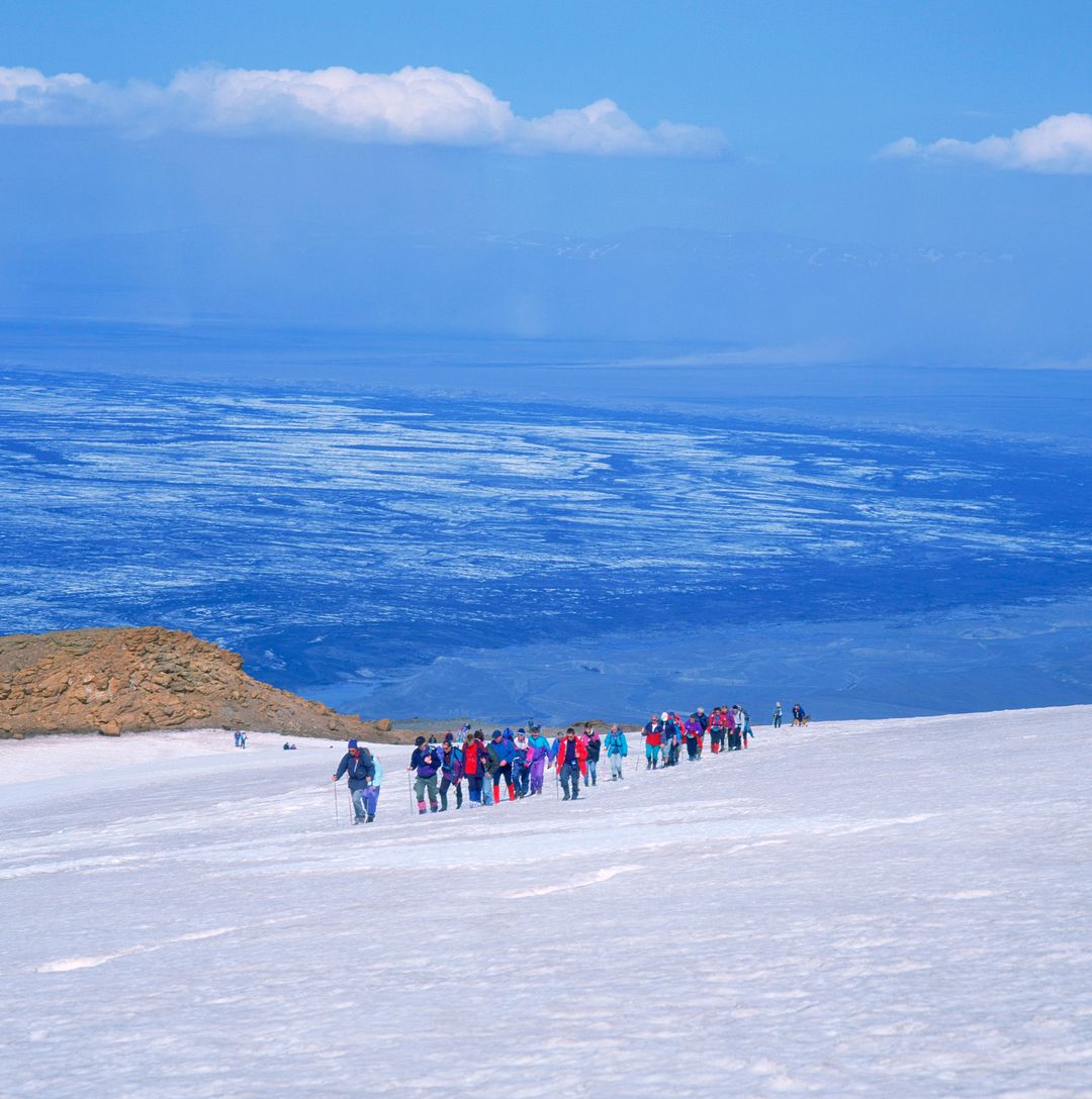 tourists discovering bruarjokull glacier