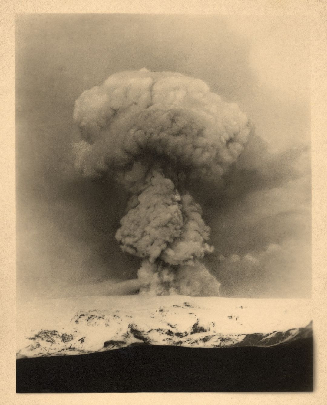 an old black and white photo of an eruption in iceland