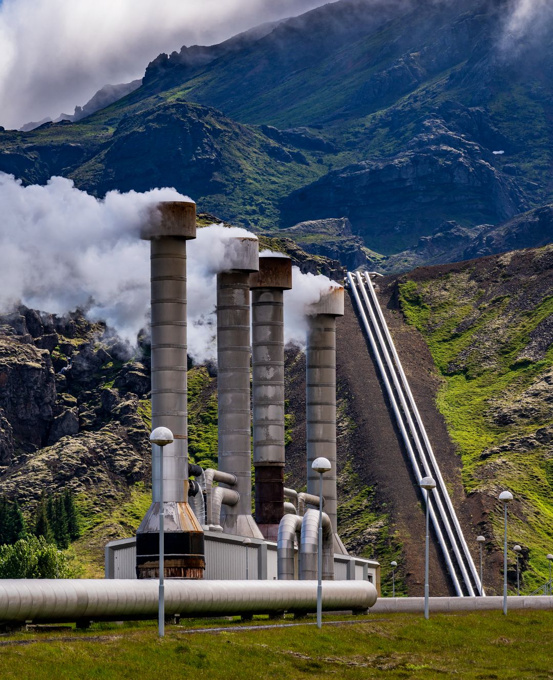 steam coming out from a water geo plant in iceland