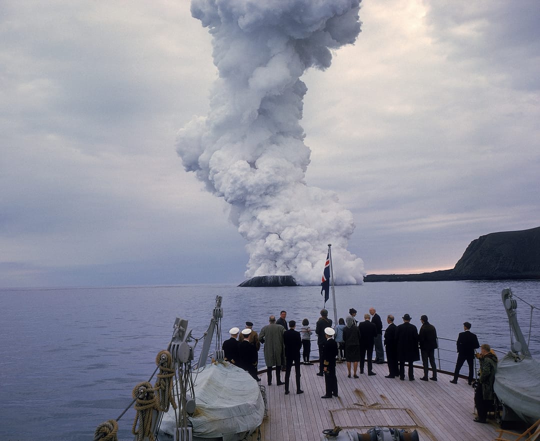 navy watching the submarine eruption of Surtsey Iceland