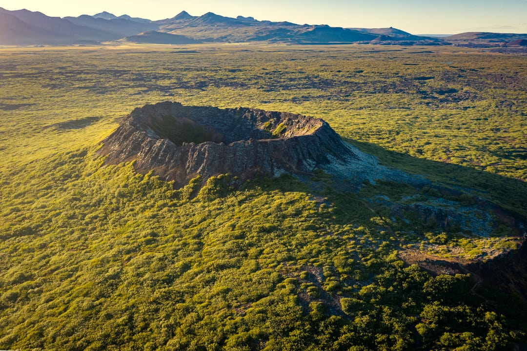 Cinder cone volcano in Iceland