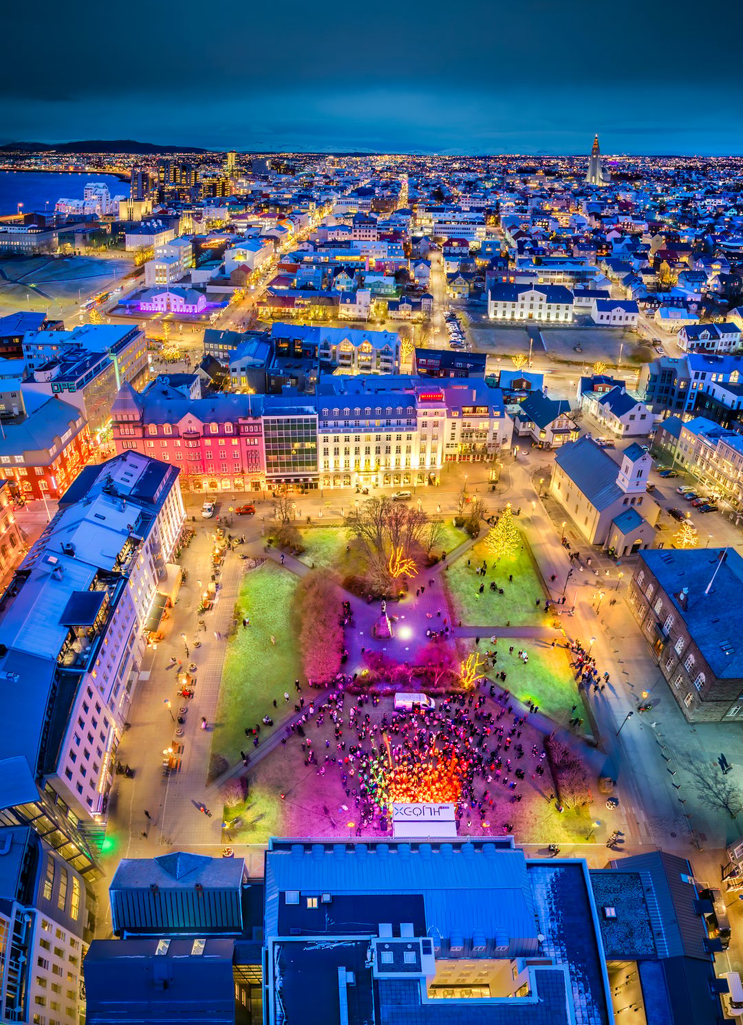 View of Reykjavik streets at night