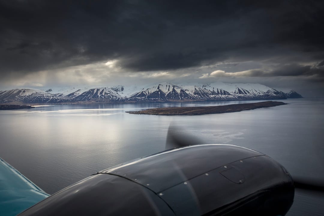 view of Hrísey island from plane