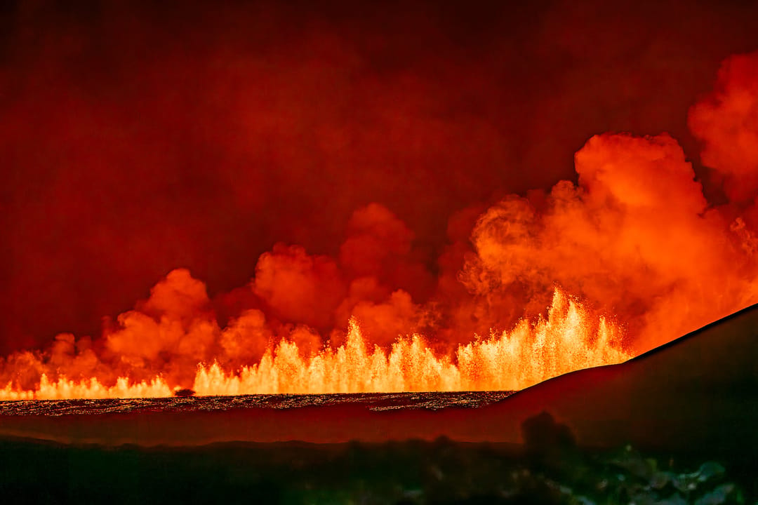 lava shooting up from volcano dike