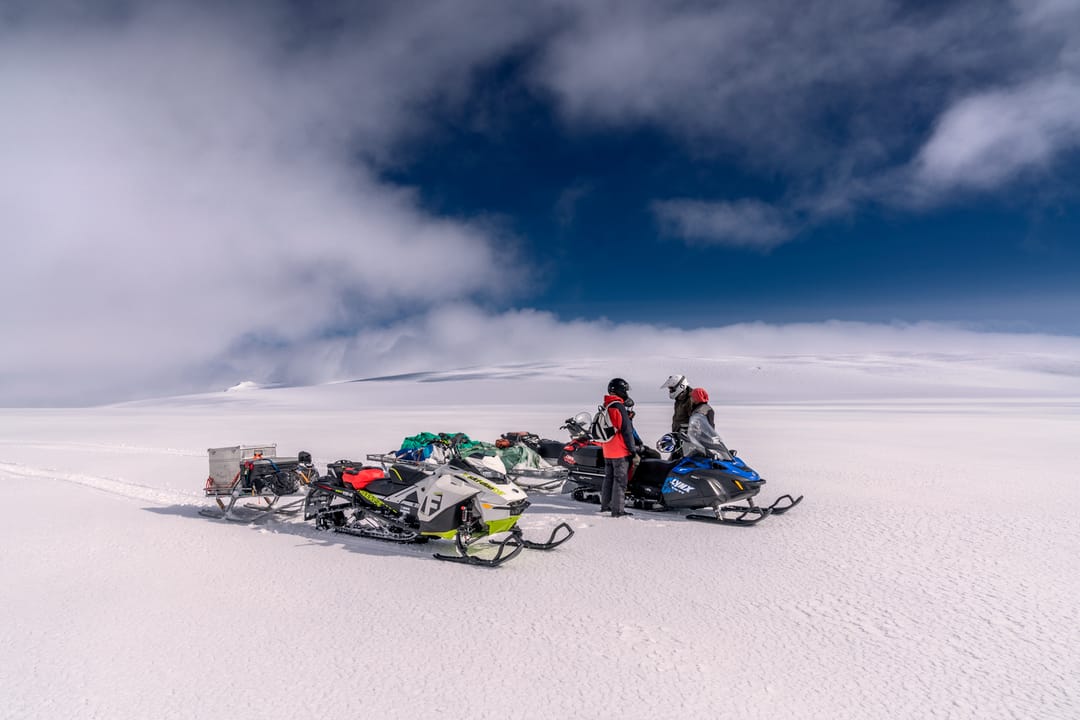 snowmobiling on a glacier in iceland