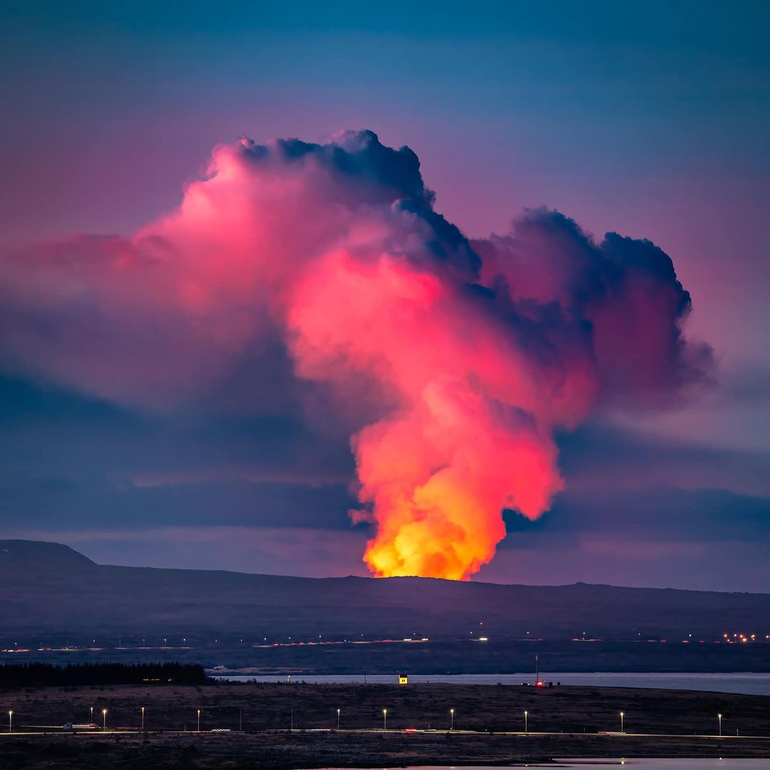 Aktywna erupcja na Islandii 2024 - Widok z Perlanu