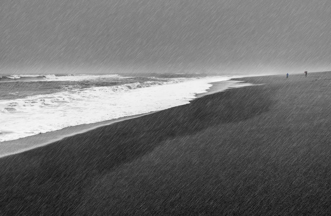 Rain at black sand beach in Iceland