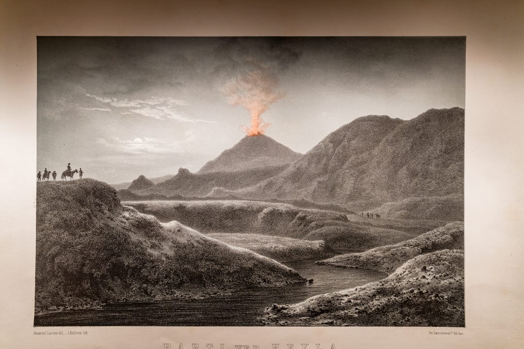 Volcanic eruption in Iceland - old drawing