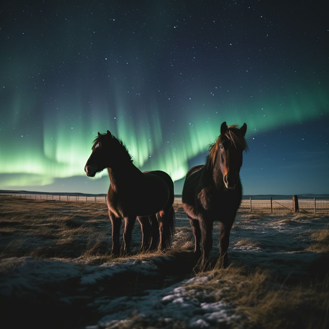 Northern lights and horses