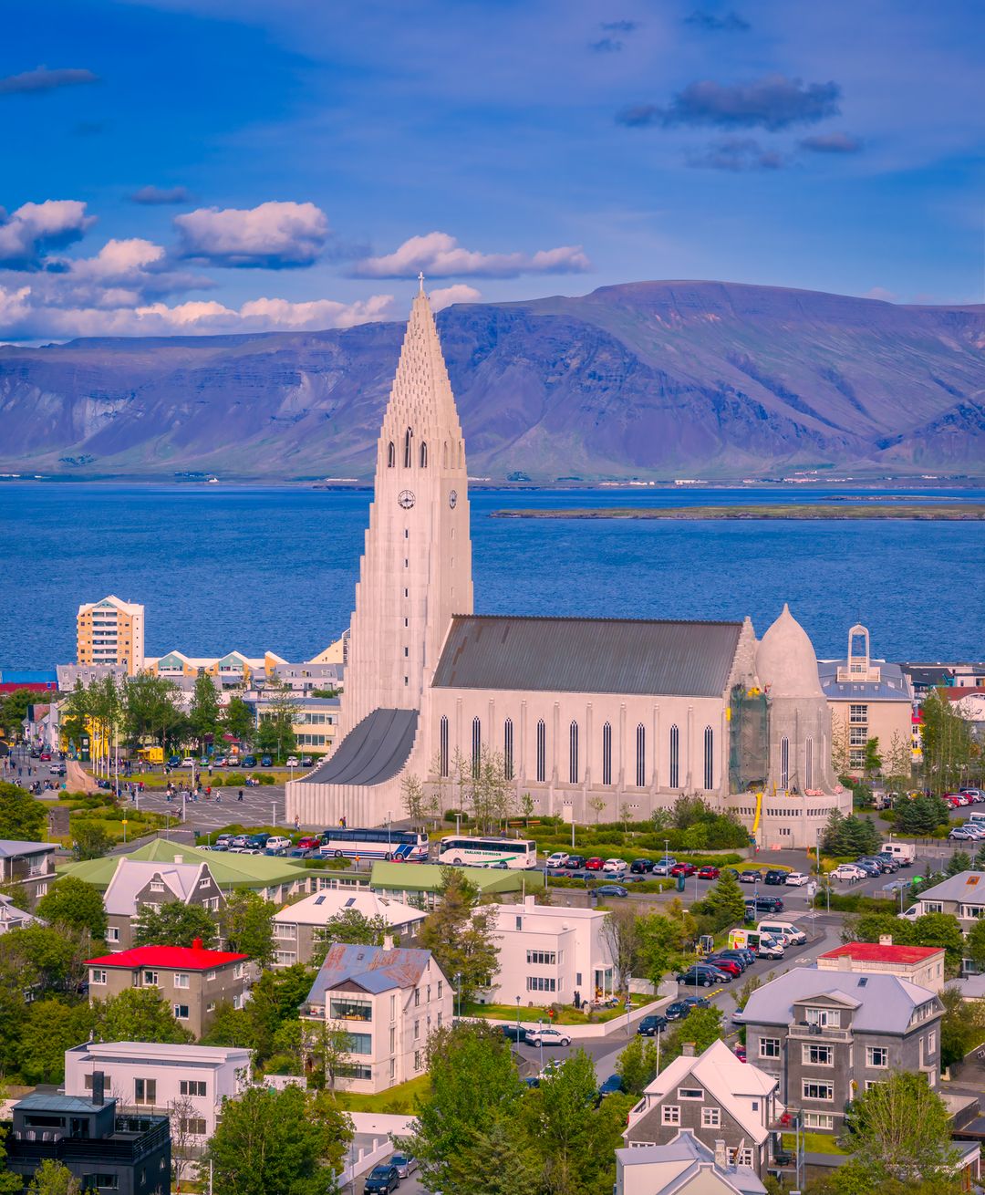 Hallgrimskirkja on a sunny day in the summer time in Reykjavik
