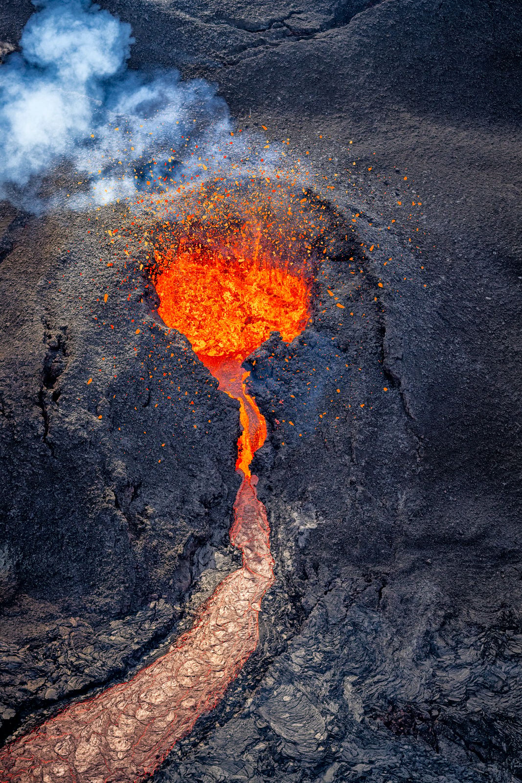 August eruption in Sundhnúkagígar with lava flowing from the crater