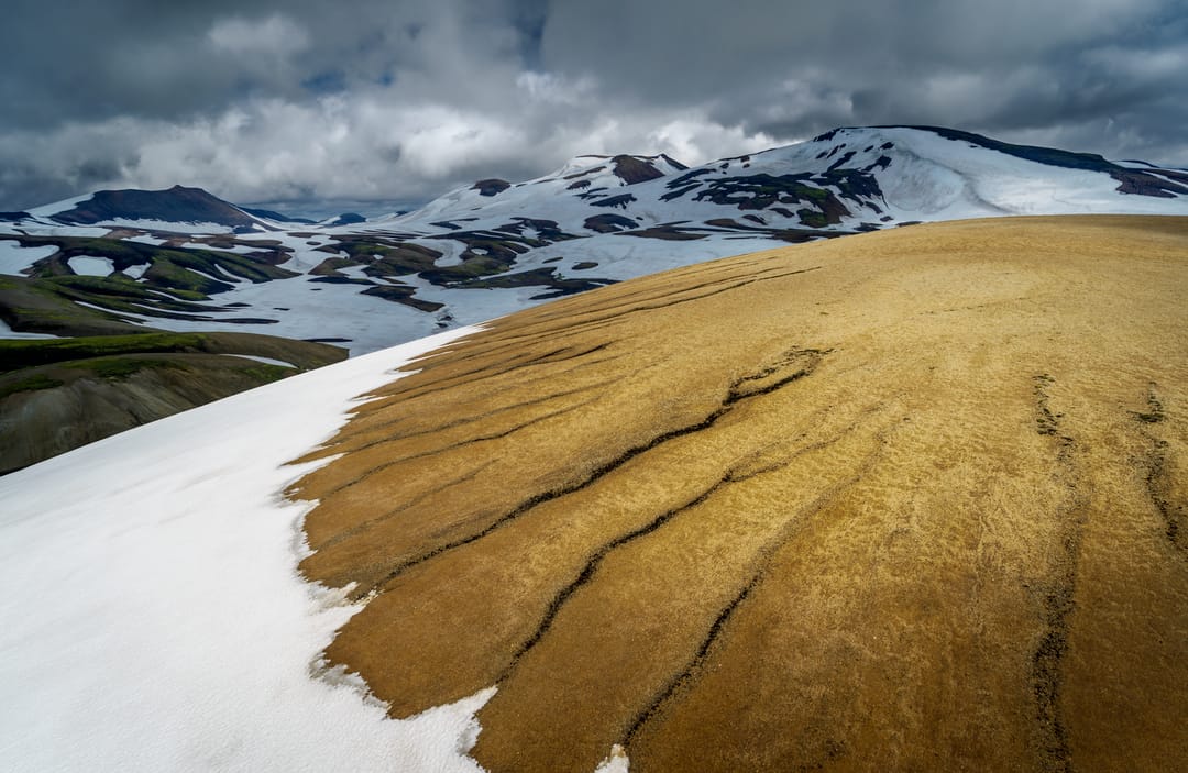 Torfajökull volcano with snow