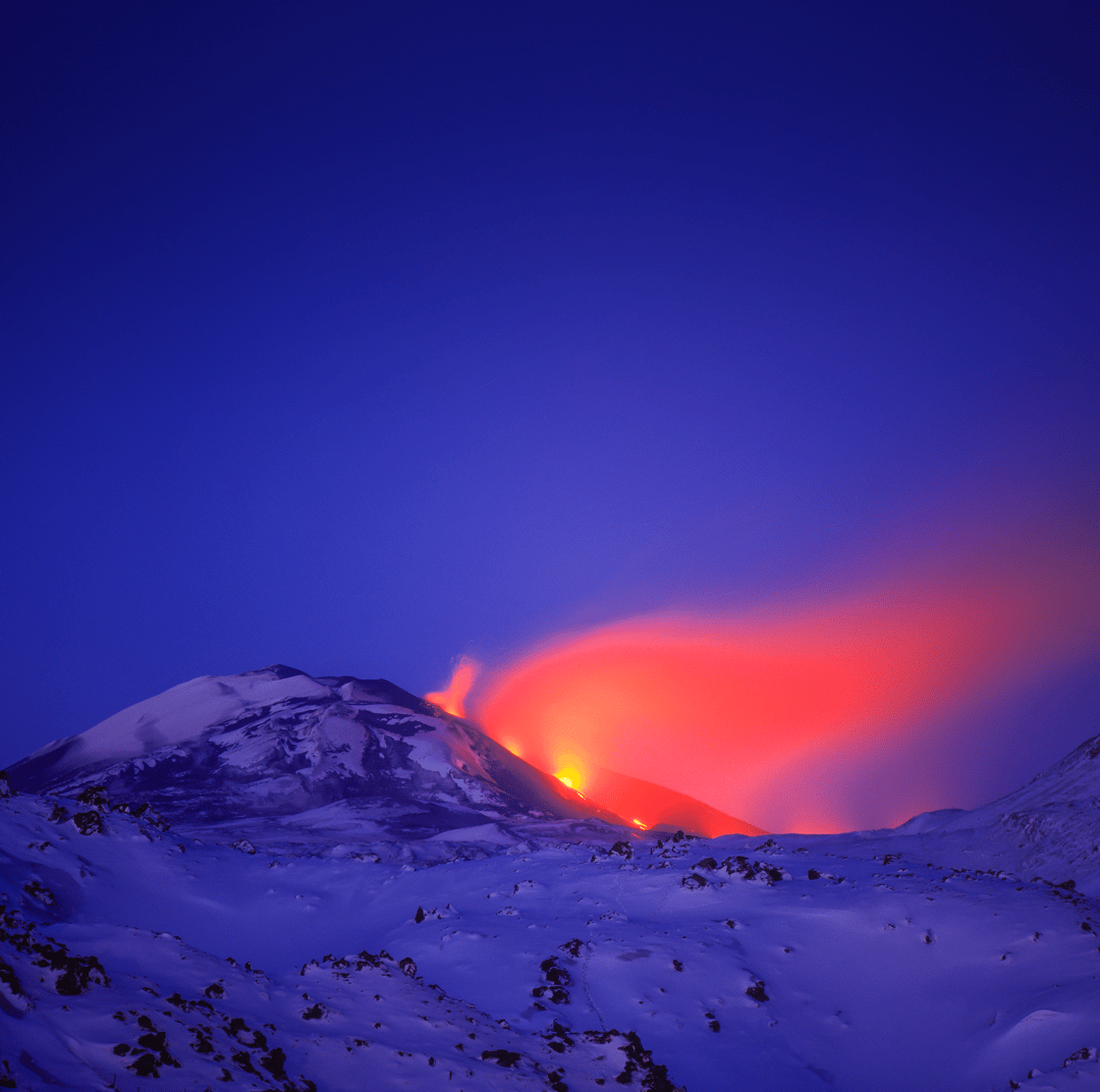 eruption from composite volcano in the winter