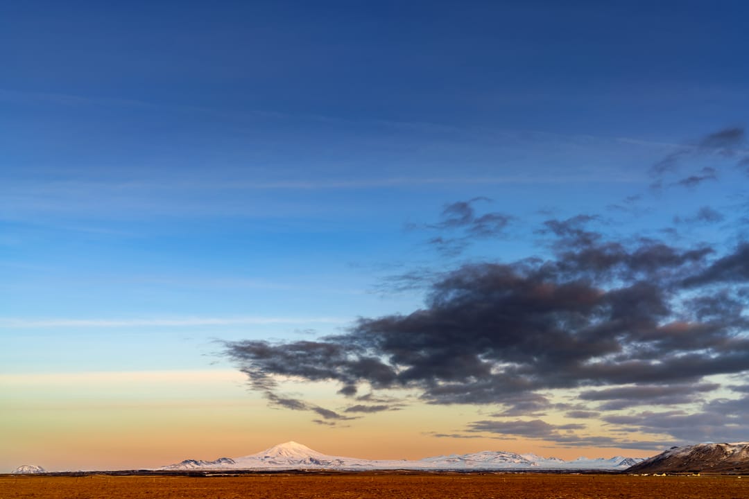 sunset with a composite volcano