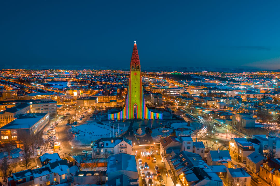 Hallgrimskirkja in Reykjavik in the winter