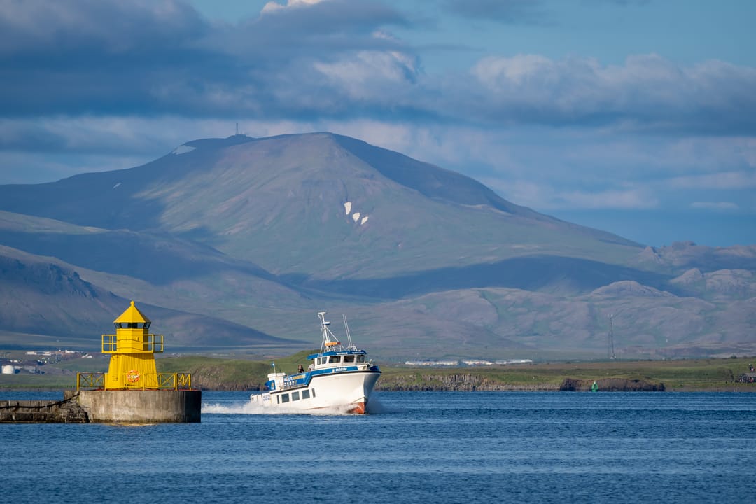 Boat sailing into Reykjavik harbour