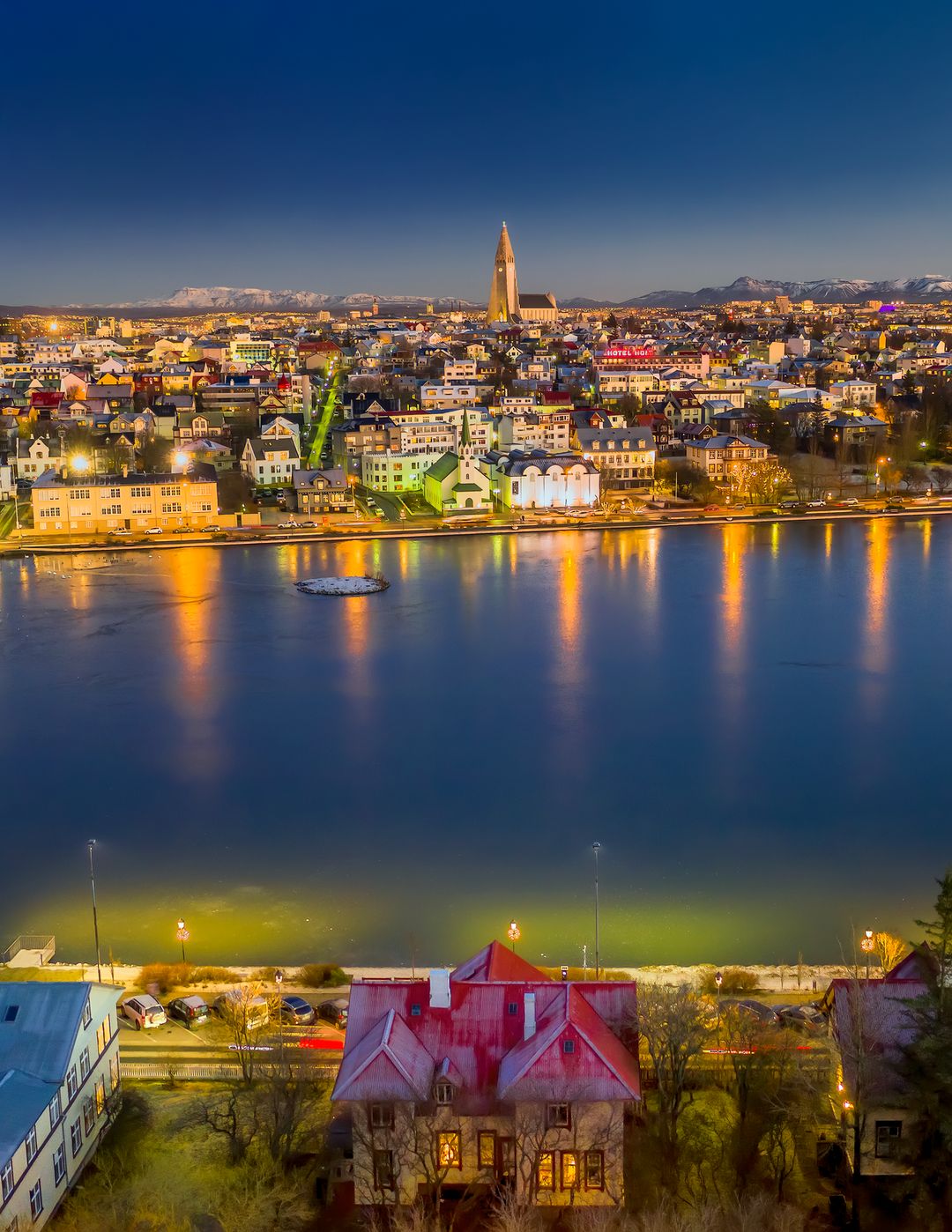Reykjavik in November during twilight