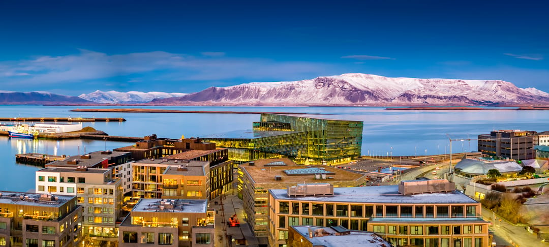 Skyline of Reykjavik in February
