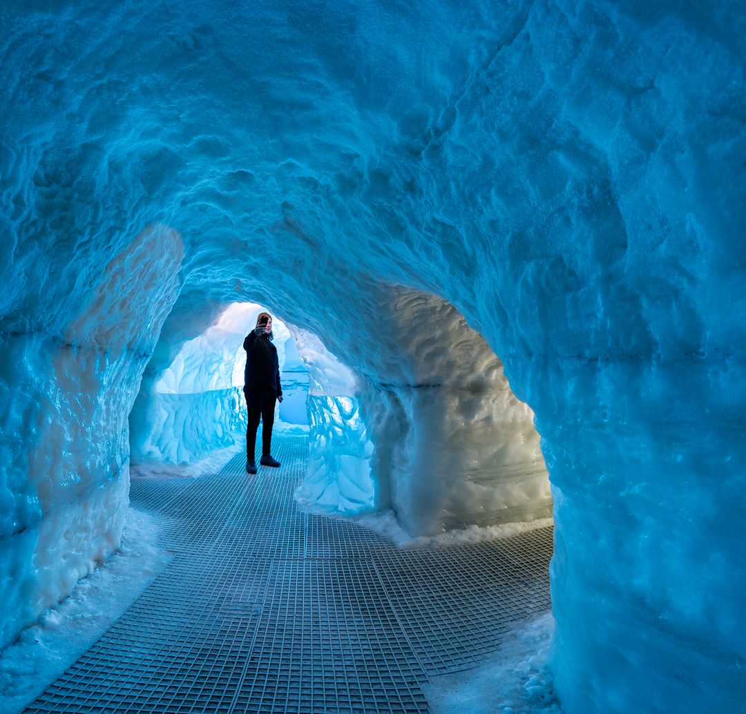 Man exploring Ice cave in Reykjavík