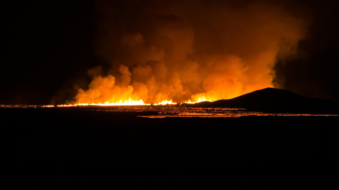 Lava flowing from the eruption in iceland november 2024