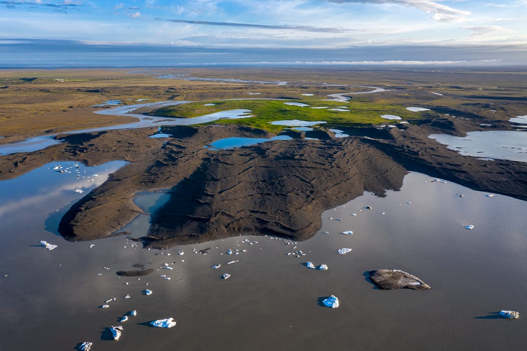 Skaftafellsjökull Glacier in the summer with ash