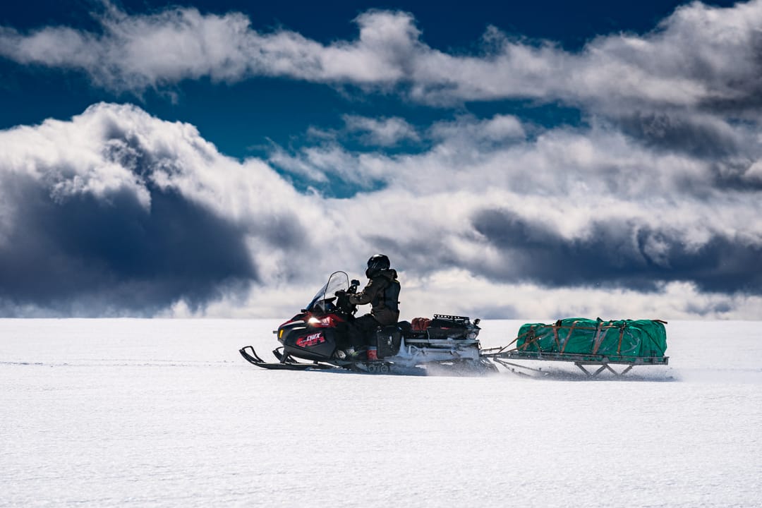 Snowmobile trip on a glacier