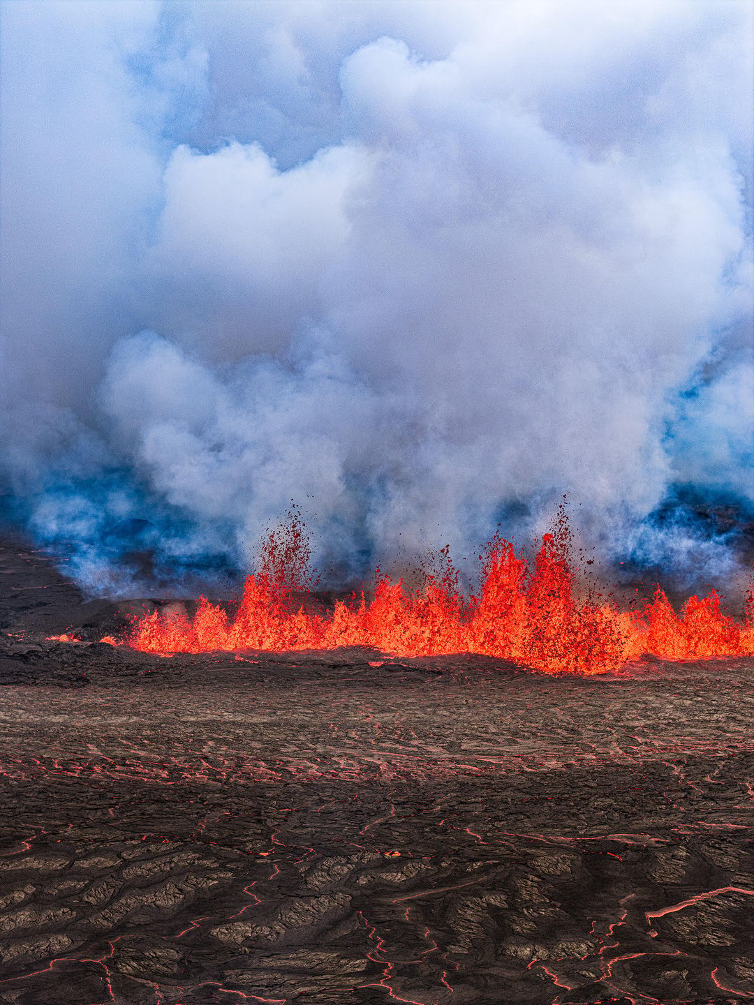 a close up of the lava spewing up from sundhnuka crater row eruption