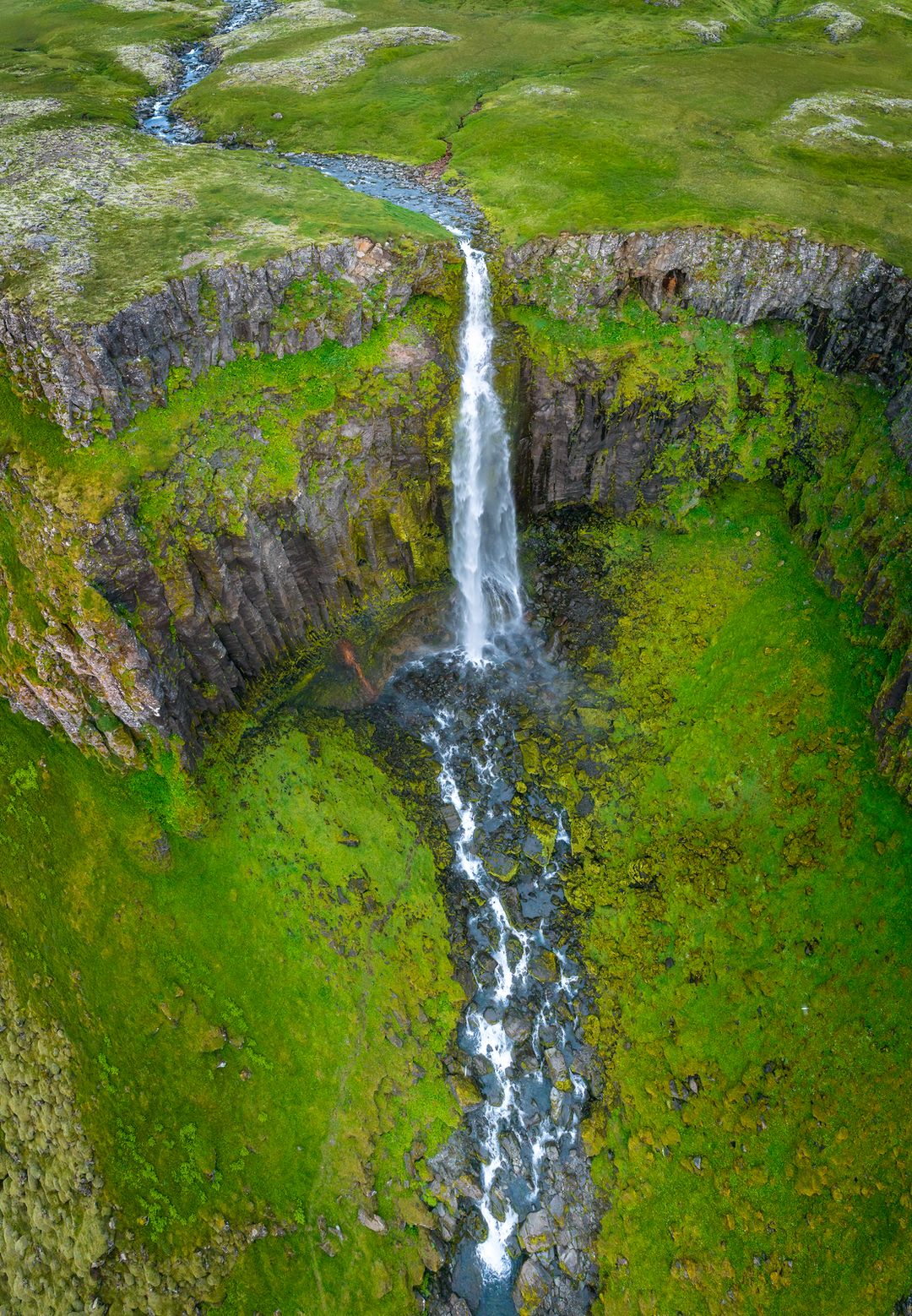 Svöðufoss waterfall from a top view