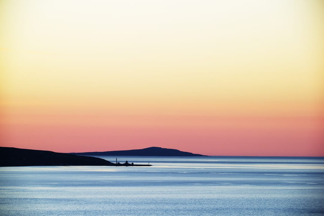Hrísey island during sunset