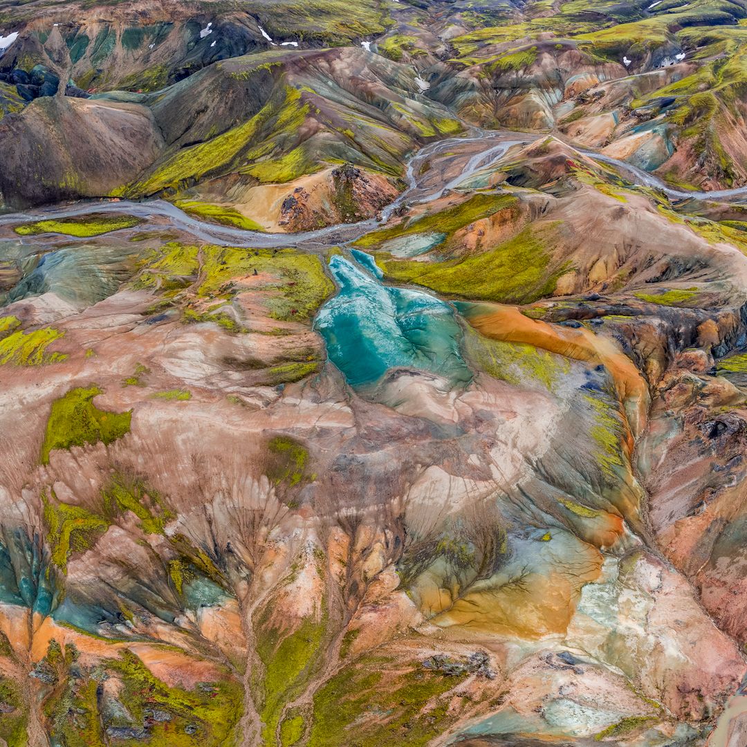 colorful landmannalaugar with hints of blue, green and orange
