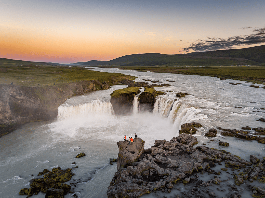 hrafnabjargarfoss waterfall at sunset