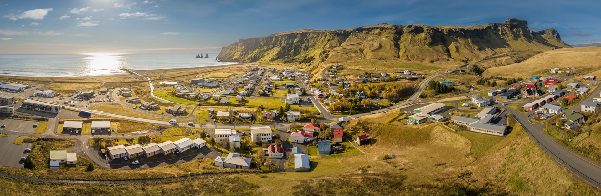 Areial view of Vík in Iceland