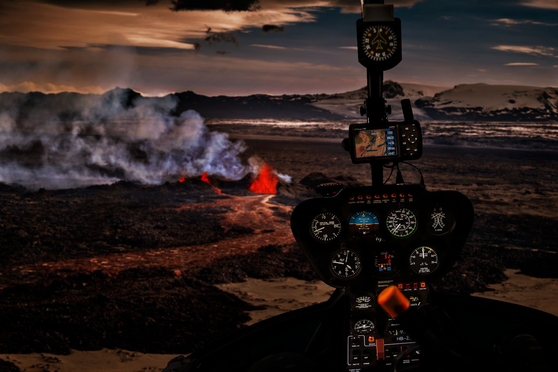 Helicopter ride to volcano