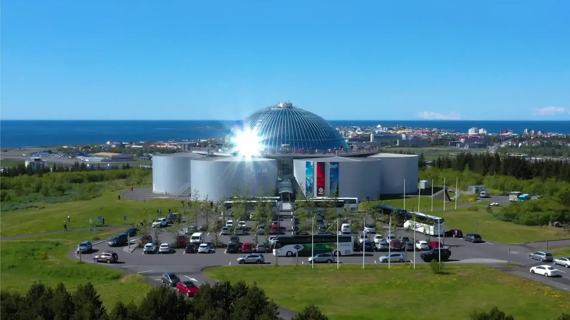 Perlan museum and its glass dome overlooking Reykjavík