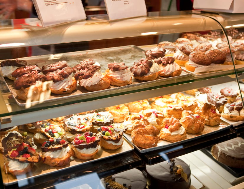 Bollas with cream in bakery in Reykjavik