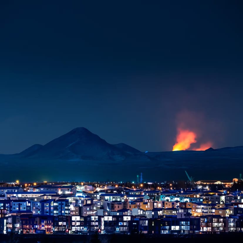 Reykjavik and volcano