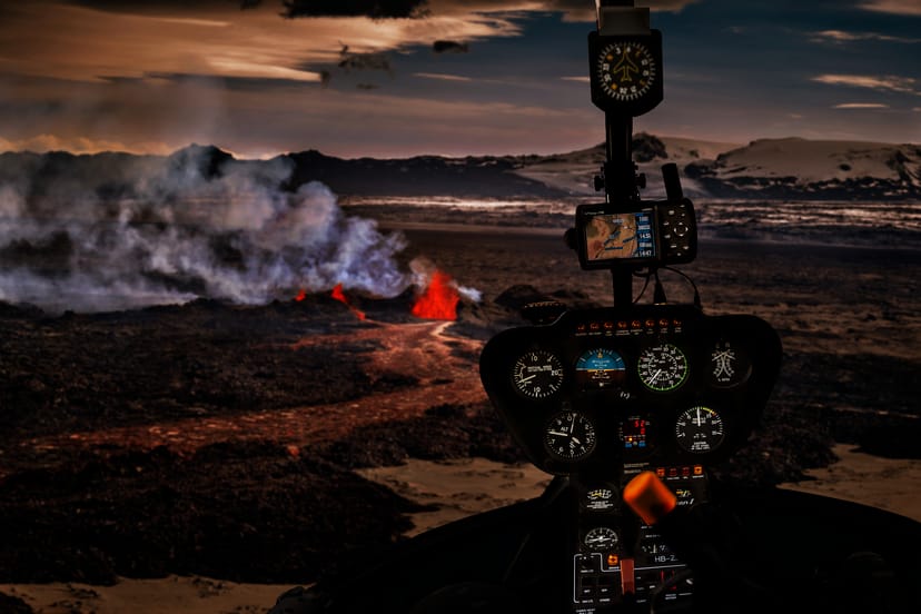 Helicopter ride to volcano