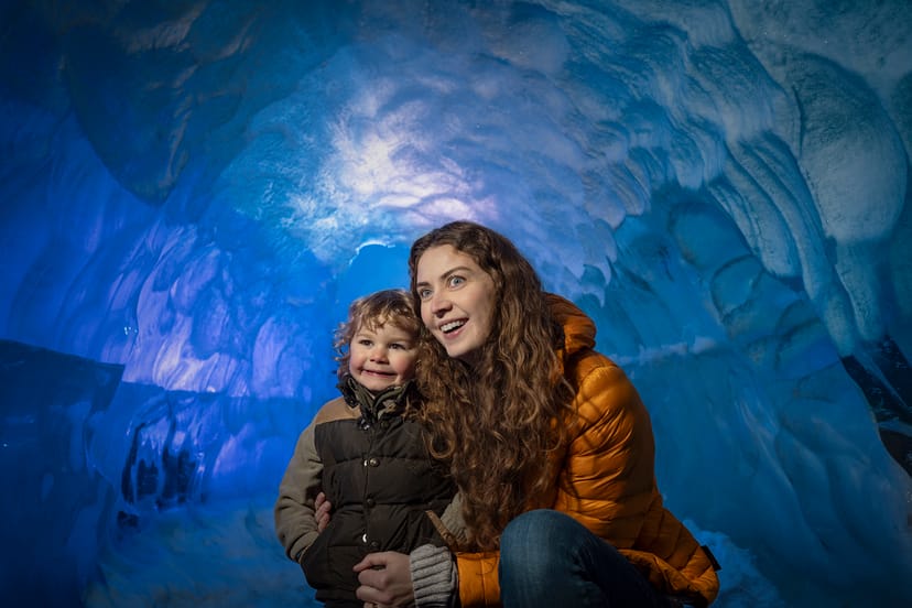 mother and toddler in Reykjaviks ice cave