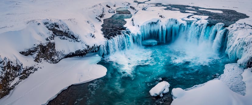 Goðafoss Waterfall during winter